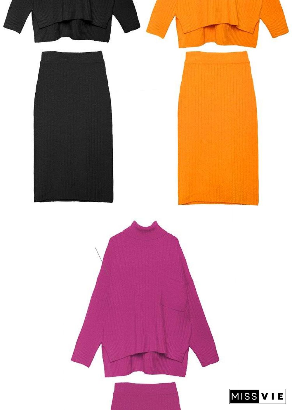 High neck sweater suit skirt two-piece long over-the-knee temperament autumn and winter knitted skirt