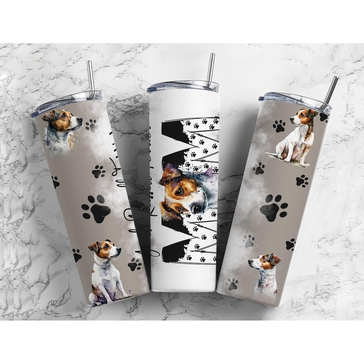 Jack Russell Terrier Dog Mom 20 Oz Insulated Metal Tumbler w/Lid and Straw - Multi