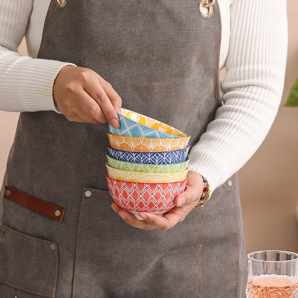 Porcelain Dessert Bowls Cereal Bowl， 4.75 inch Round Small Bowls， 10 oz Colorful Ceramic Bowl Set of 6