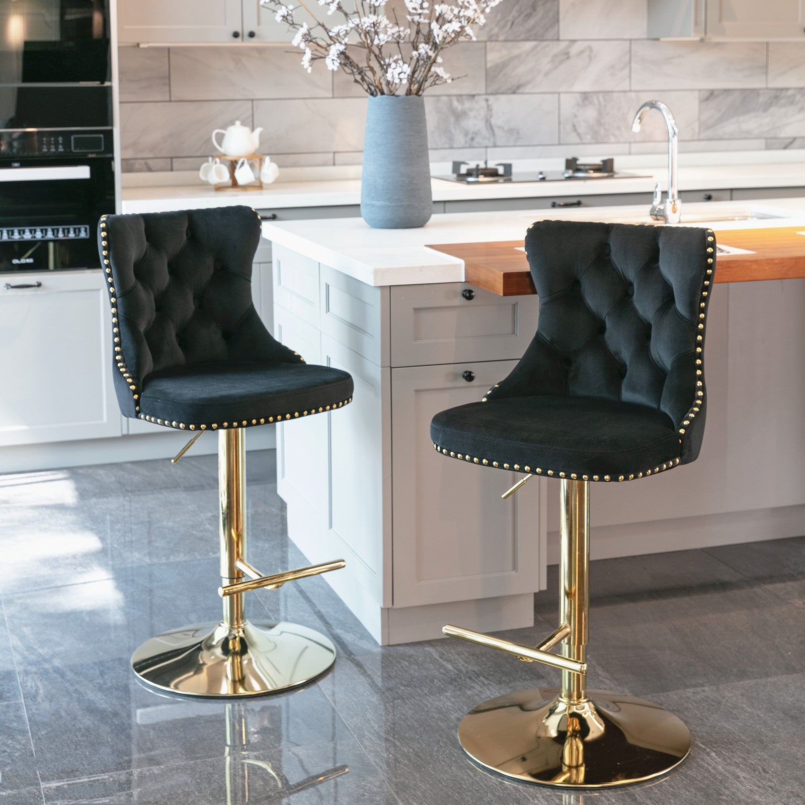 Oaks Aura Modern Comfortable Tufted Swivel Velvet Barstools with Adjustable Seat Height Upholstered Bar Stools (Set of 2)