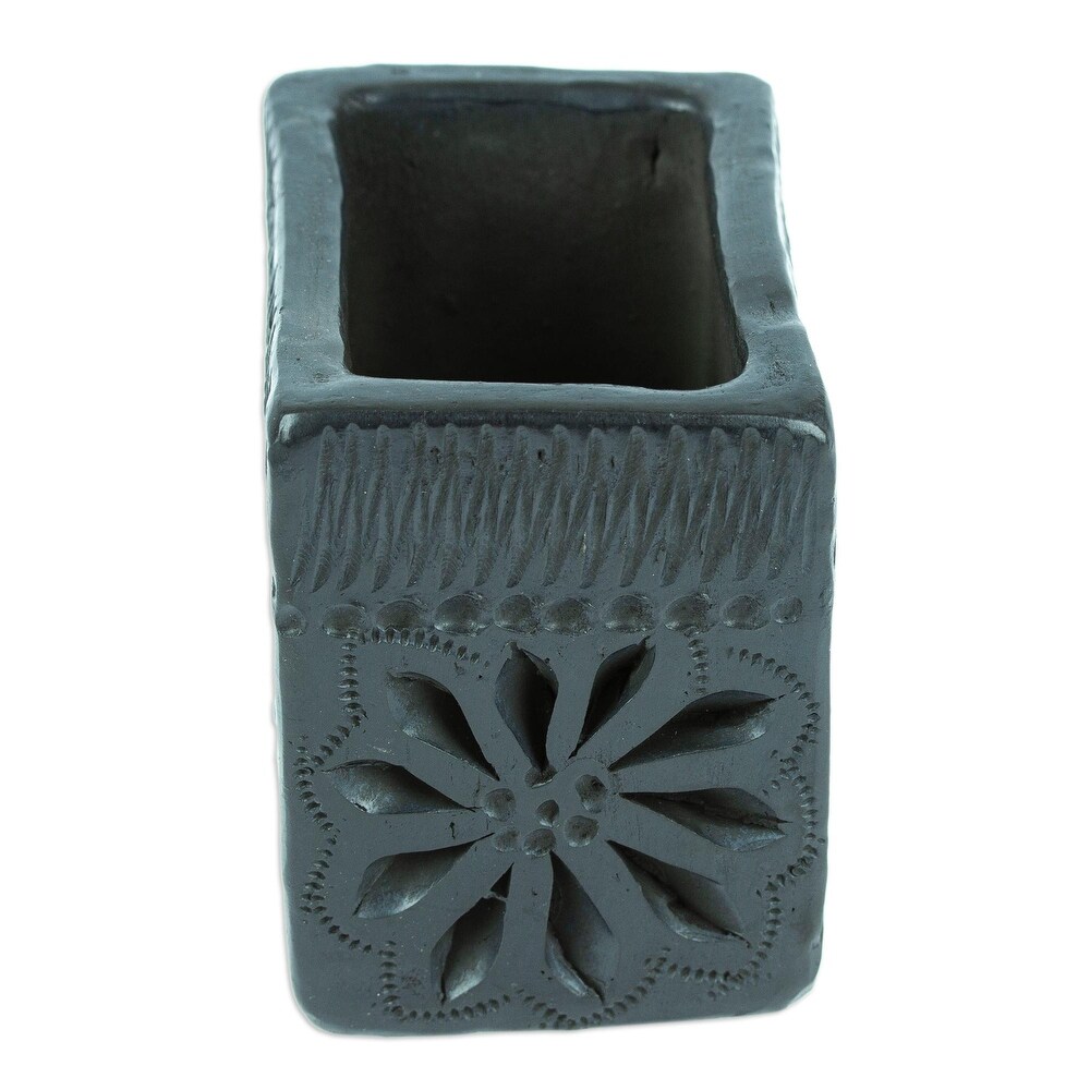 Novica Handmade Square   Flower Barro Negro Mini Flower Pot