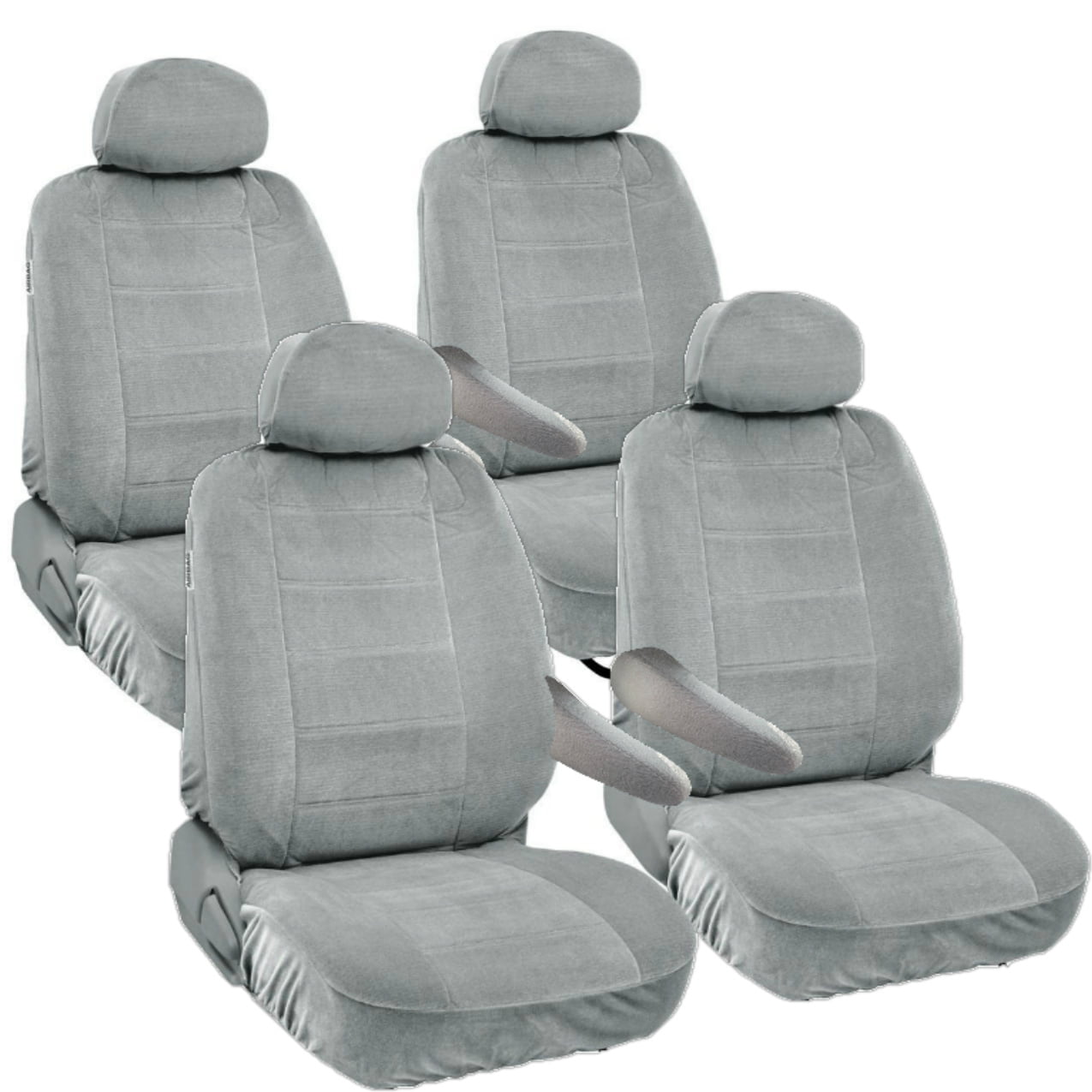 8pc Universal Seat Covers for Van Front and Middle 2 Row Armrest Access Gray Grey