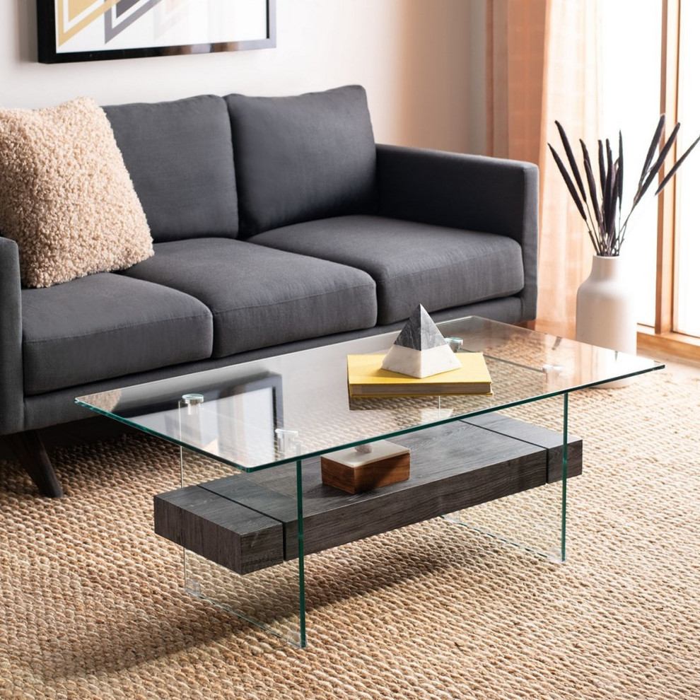 Leah Glass Coffee Table  Black/Oak   Contemporary   Coffee Tables   by Rustic Home Furniture Deco  Houzz