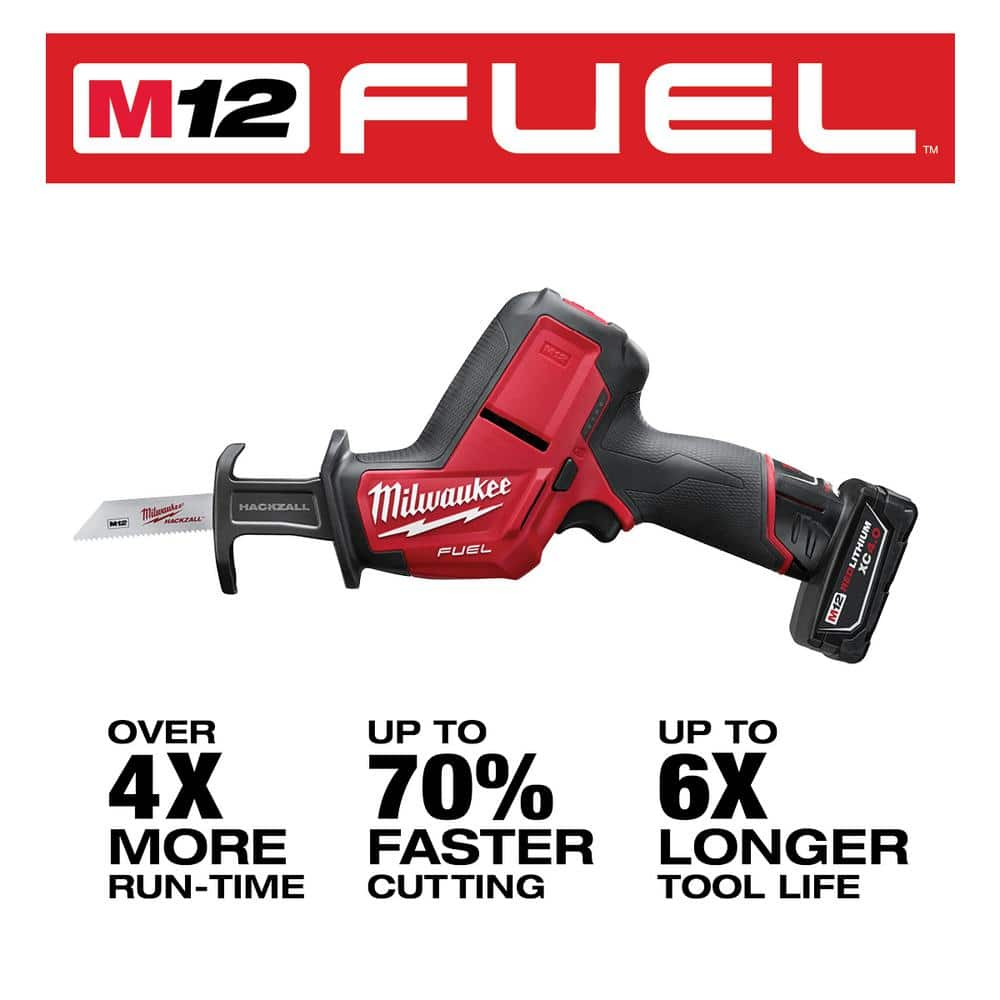 MW M12 FUEL 12V Lithium-Ion Brushless Cordless HACKZALL Reciprocating Saw Kit W M12 38 in. Ratchet 2520-21XC-2457-20