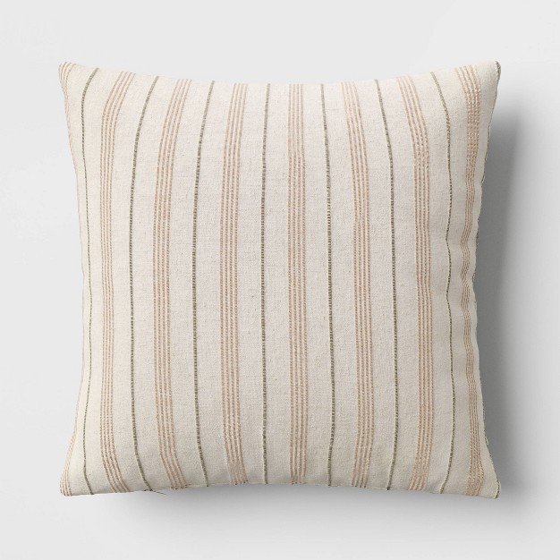 Cotton Flax Woven Striped Square Throw Pillow