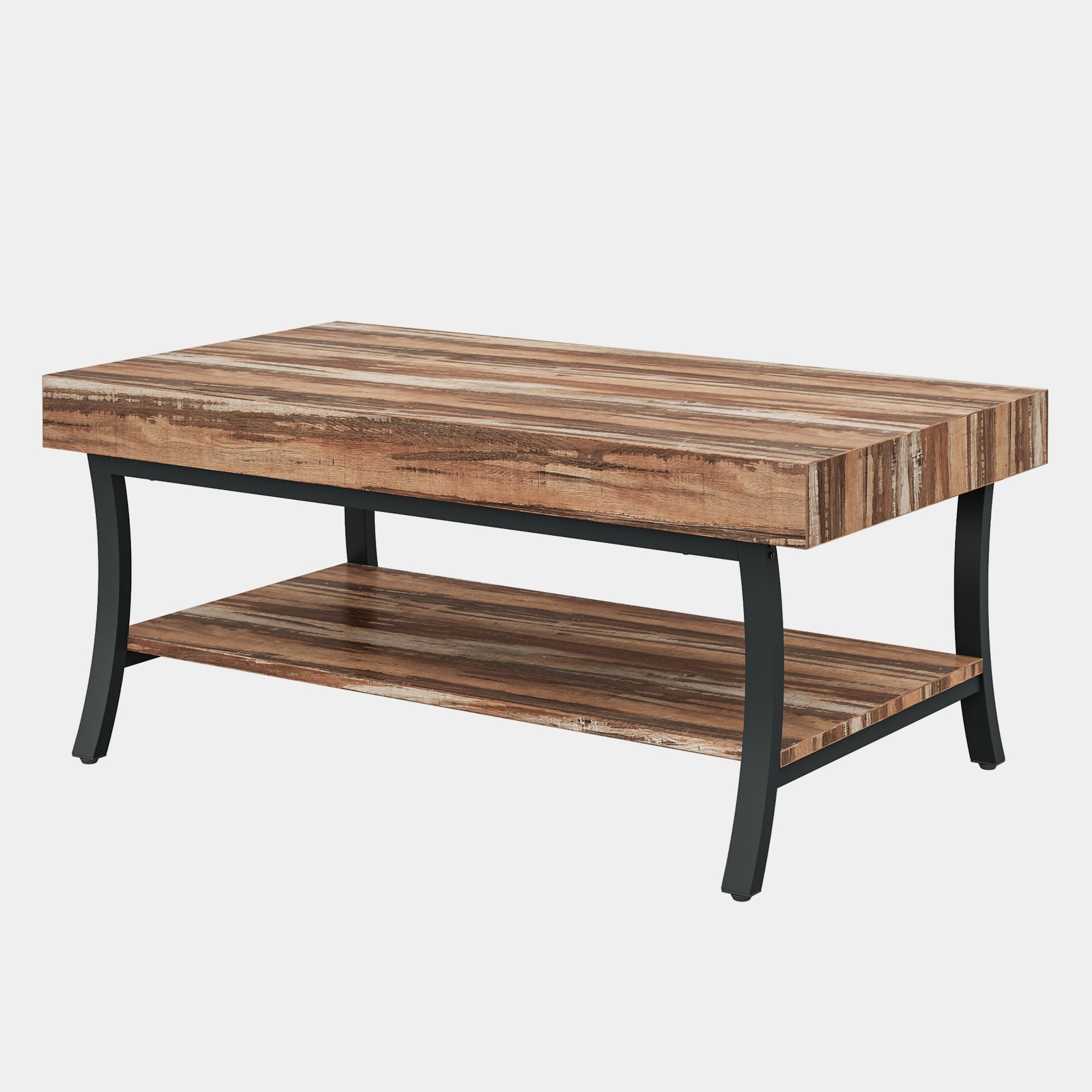 2-Tier Coffee Table,Wood Industrial Center Table with Storage Shelf