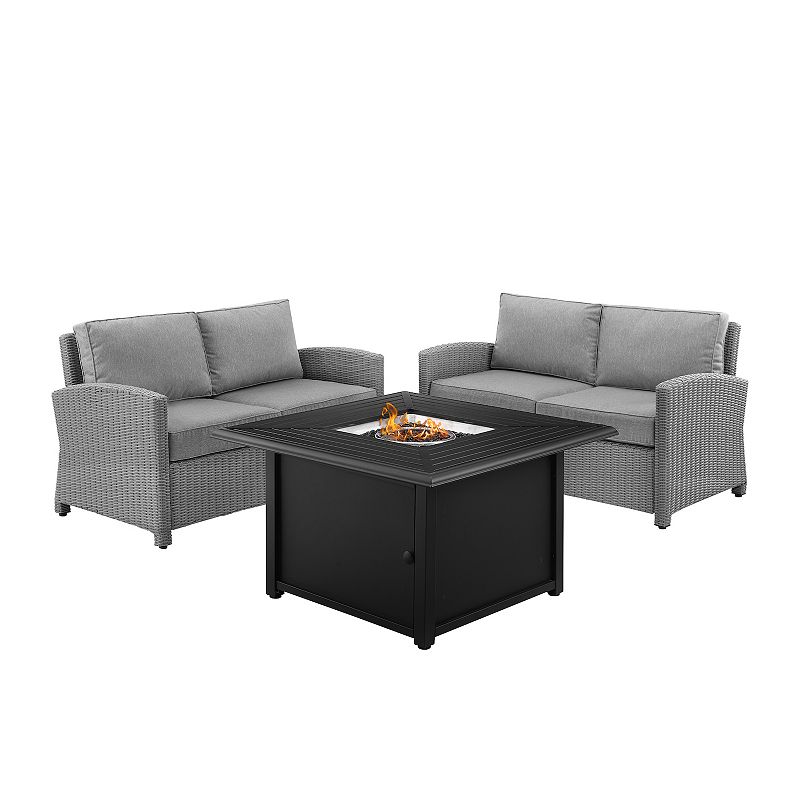 Crosley Bradenton 3-Piece Wicker Loveseat Set with Fire Table