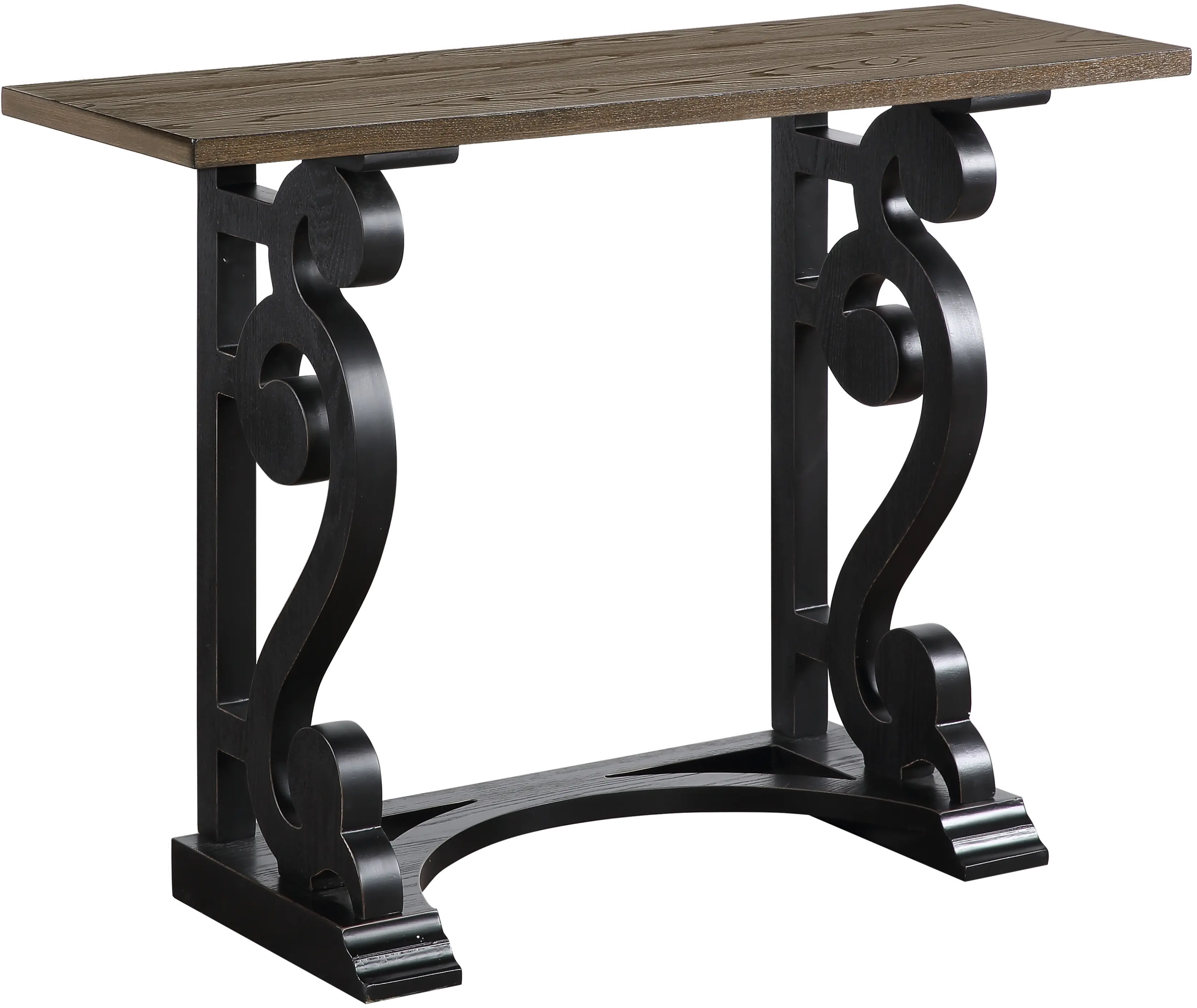 Traditional Brown and Black Accent Console with Scroll Legs