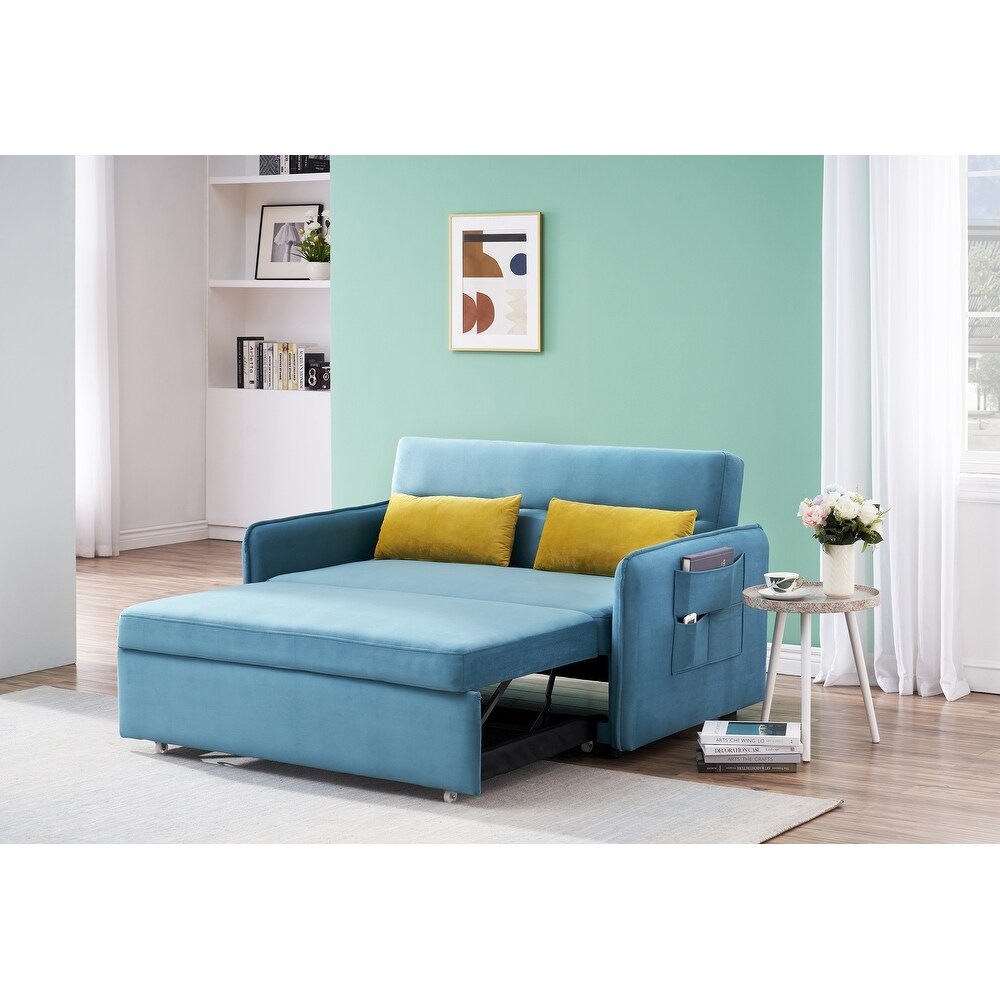 Velvet Sofa with Pull Out Bed with Two Pillows