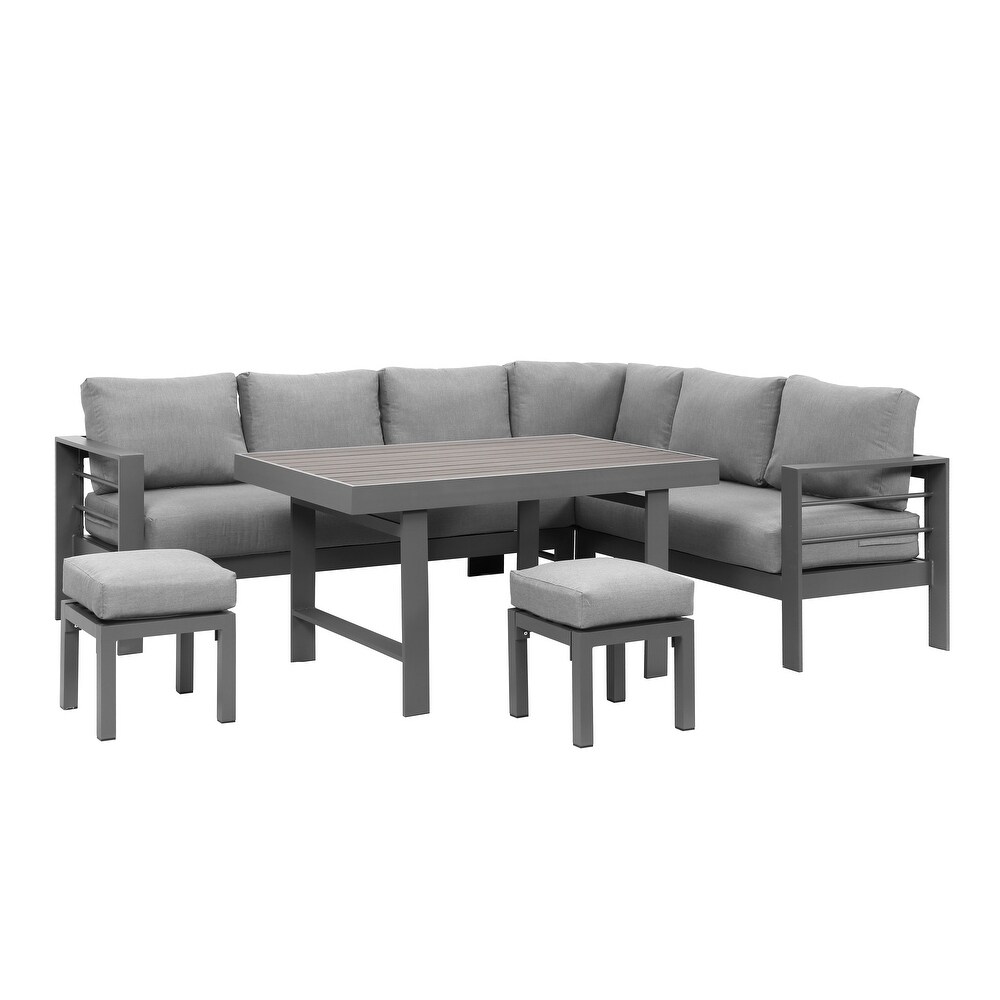 6 Pieces Aluminum Outdoor Dining Set with Thick Cushion