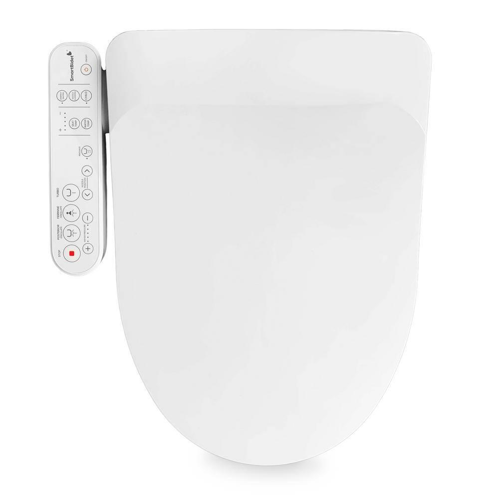 SmartBidet Electric Bidet Seat for Elongated Toilets with Control Panel Massage Wash Child Wash Heated Water and Seat in White