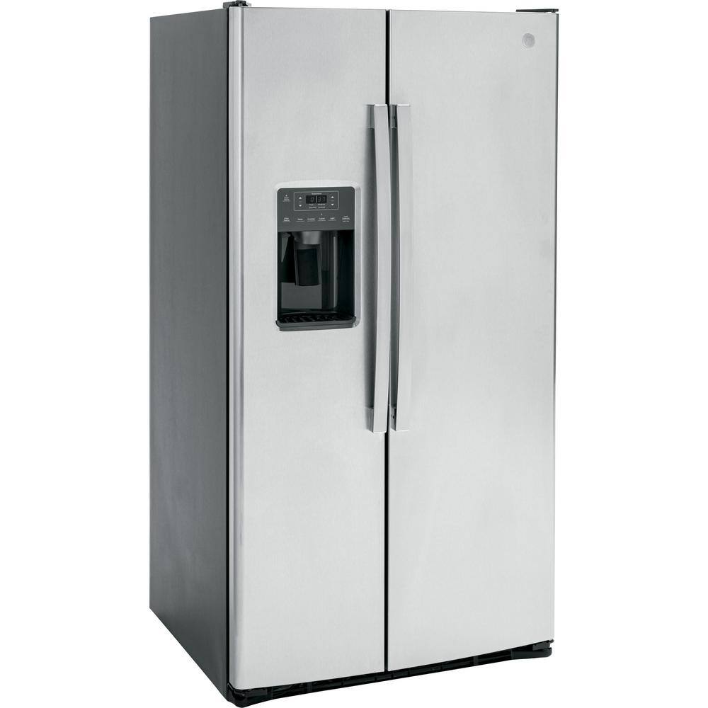 GE 25.3 cu. ft. Side by Side Refrigerator in Fingerprint Resistant Stainless Steel Standard Depth GSS25GYPFS