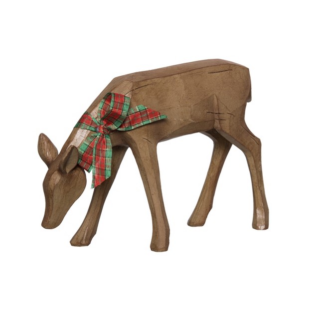 Transpac Resin 9 5 In Brown Christmas Carved Doe Reindeer Figurine