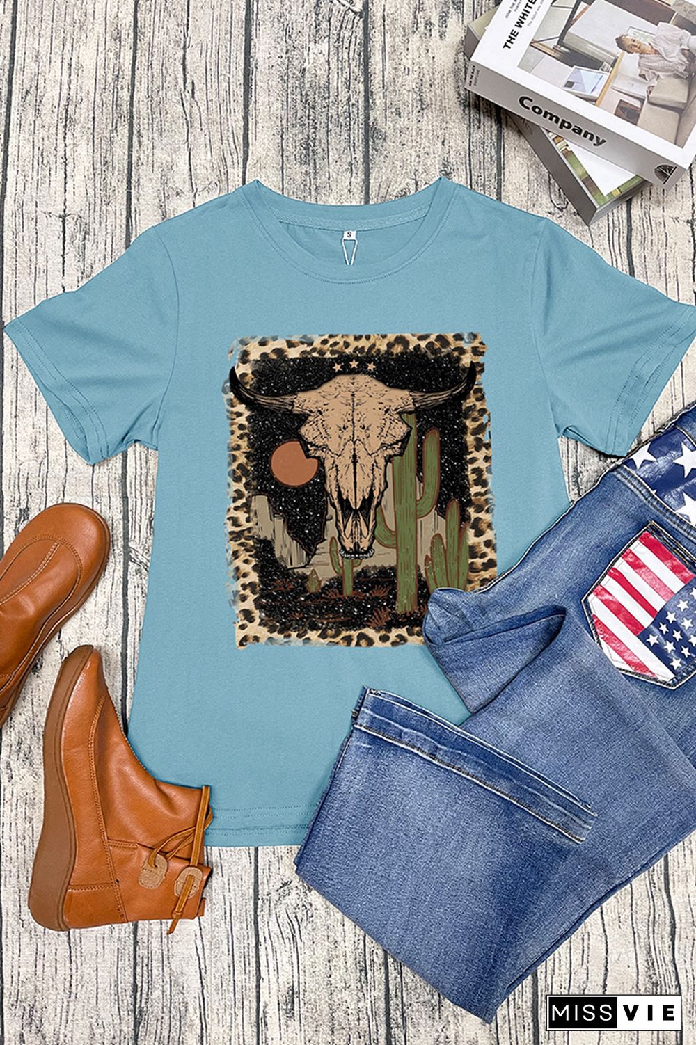 Leopard Bull Skull Western Graphic Tee Wholesale