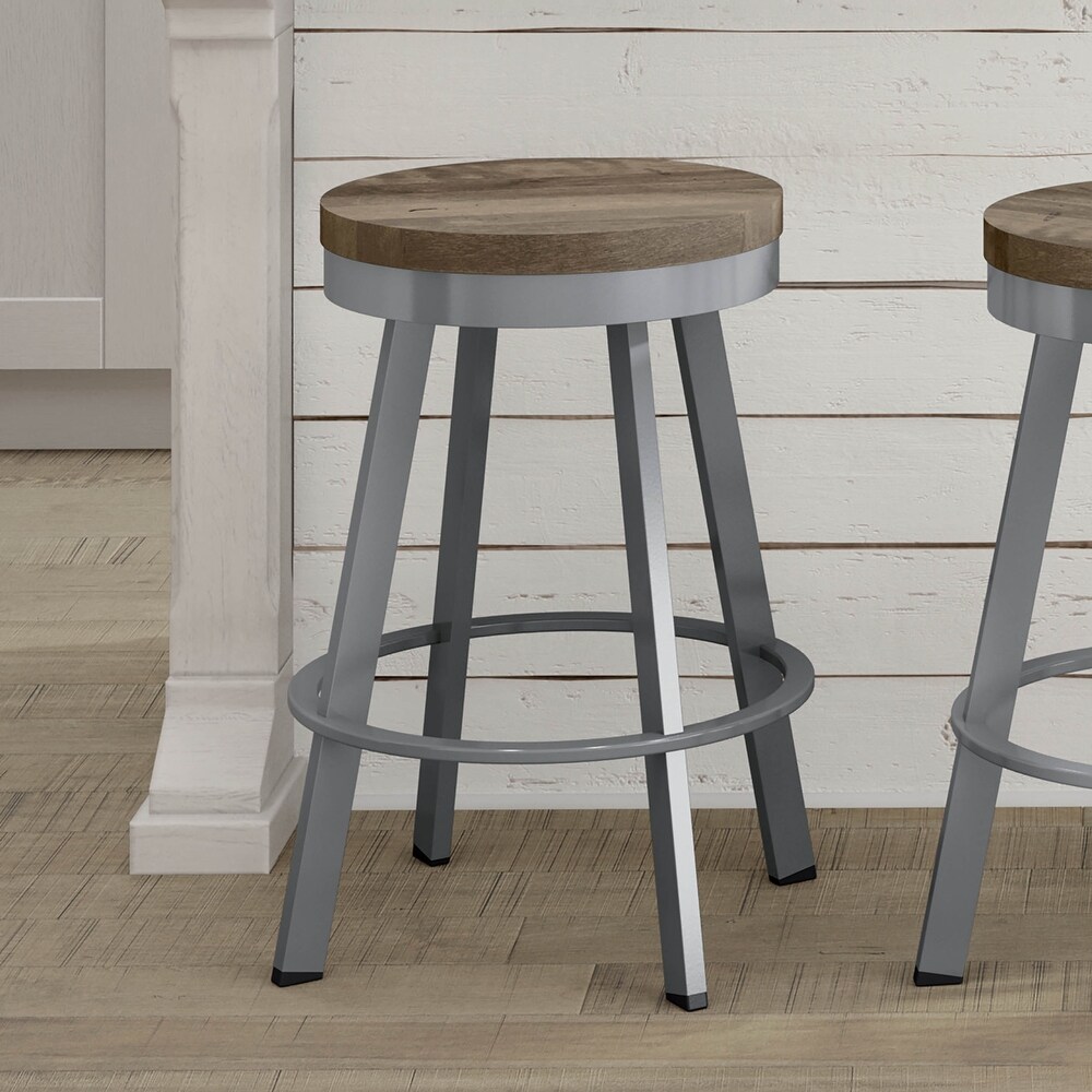 Amisco Warner Swivel Counter Stool with Distressed Wood Seat