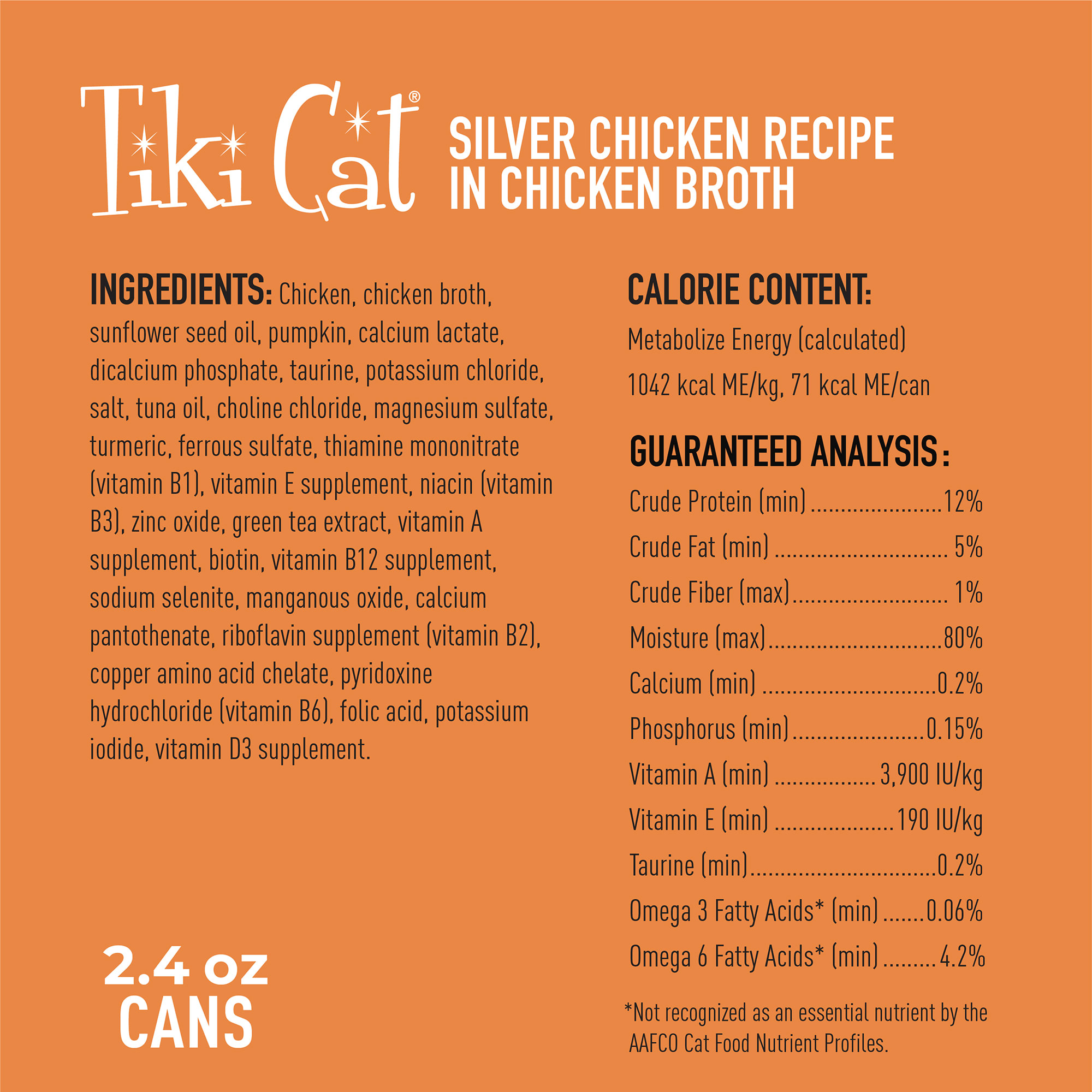 TIKI CAT Silver Chicken Recipe in Chicken Broth Senior Wet Cat Food， 2.4 oz. Count of 6