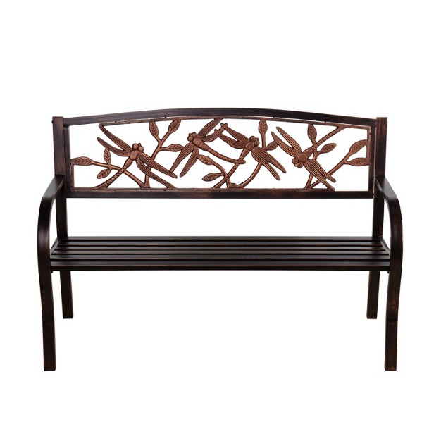 Evergreen Dragonfly Metal Garden Bench Bronze