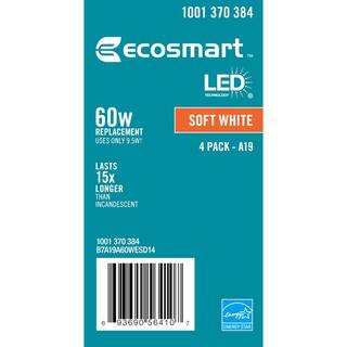 EcoSmart 60-Watt Equivalent A19 Dimmable Energy Star LED Light Bulb Soft White (16-Pack) B7A19A60WESD14