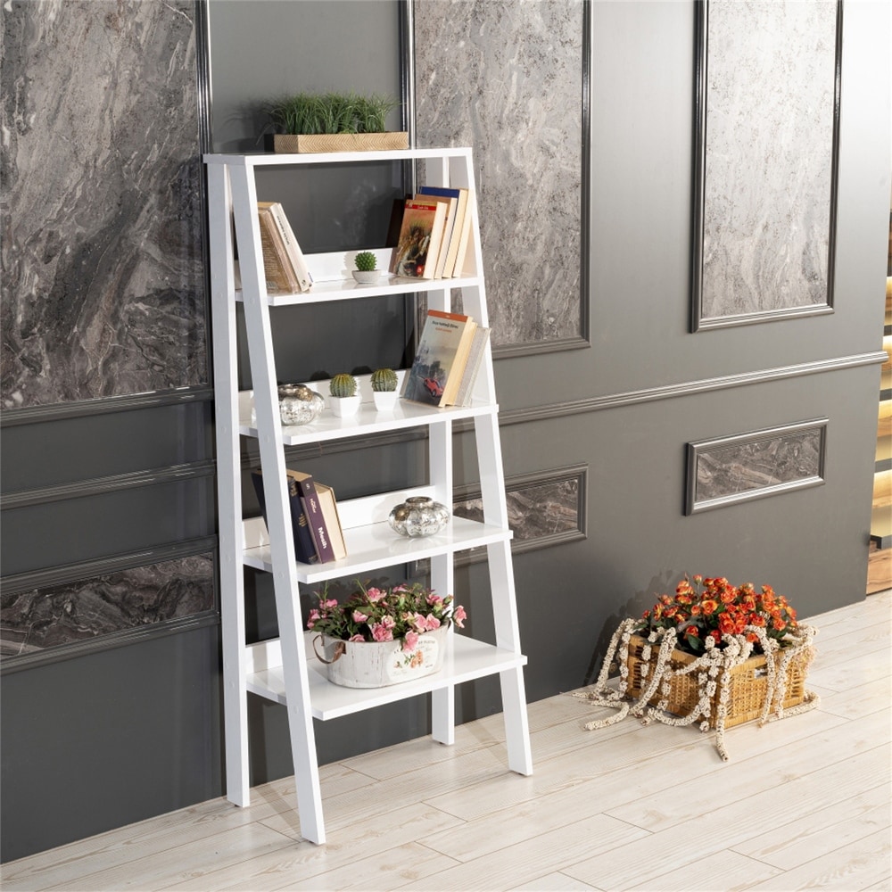 Bookshelf Bookcase with Storage Shelves Wood Frame for Office White