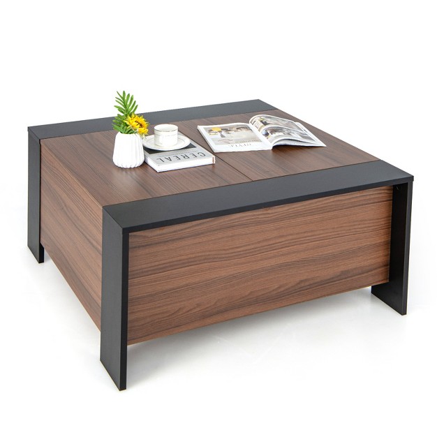 Tangkula 36 5 Coffee Table With Sliding Top Square Center Table With Hidden Compartment Extendable Cocktail Tea Table Black amp Walnut black amp Rustic Brown black amp Gray