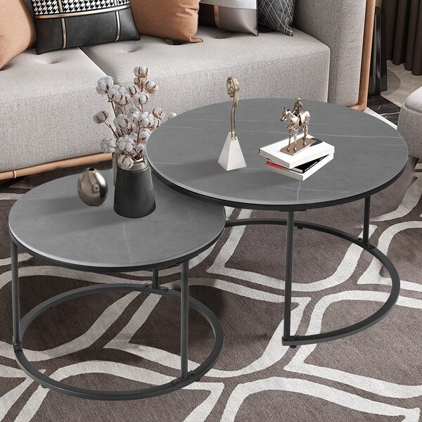 Round Black Grey Nesting Coffee Table (Set of 2)