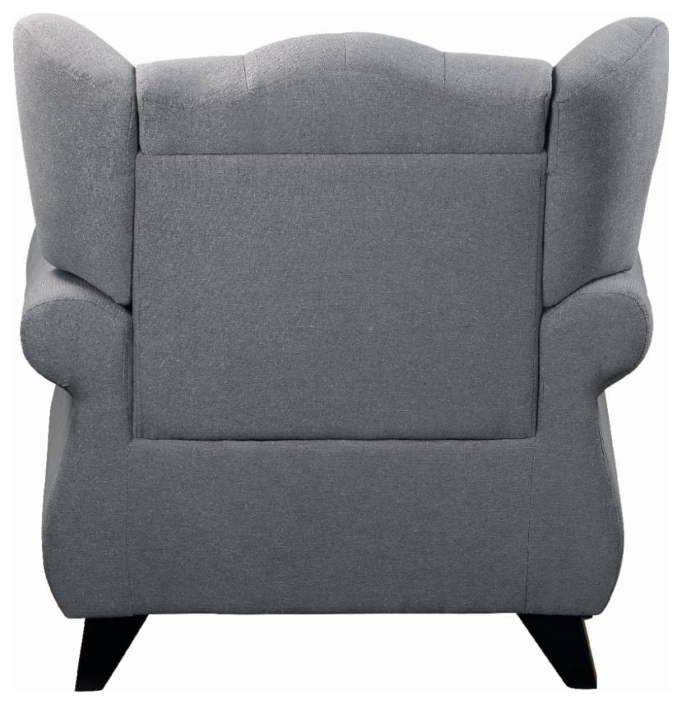 Classic Accent Chair  Bun Feet With Padded Seat and Button Tufted Wingback  Gray   Traditional   Armchairs And Accent Chairs   by Declusia  Houzz