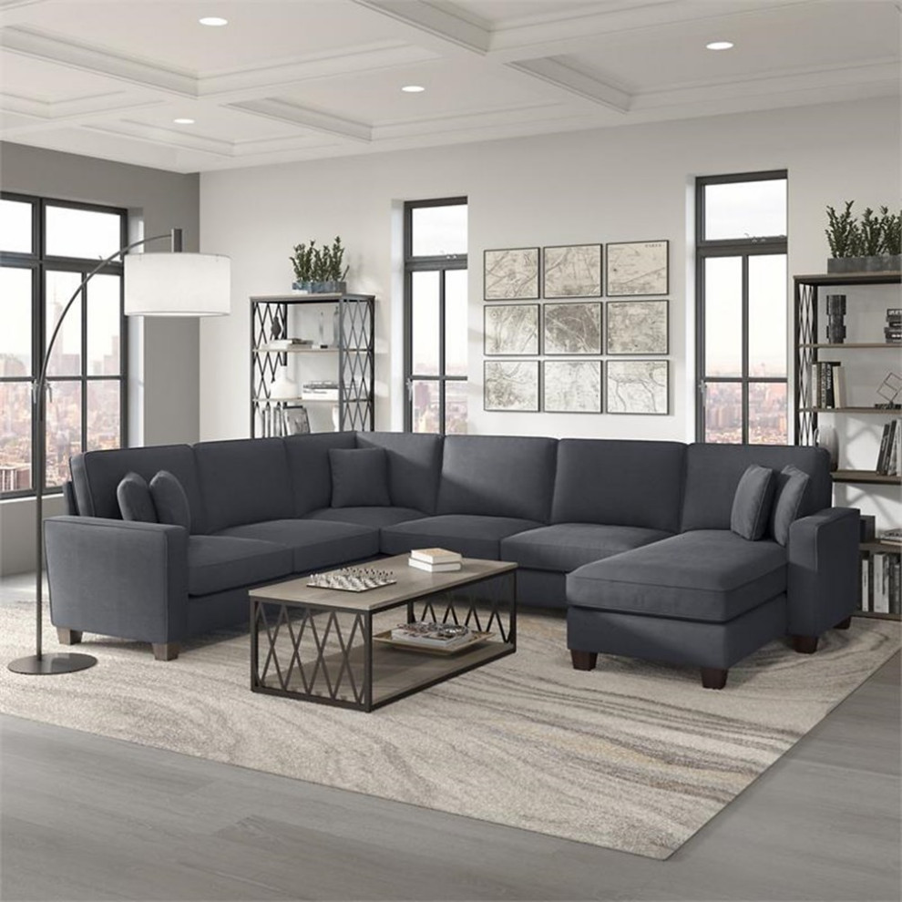 Stockton 128W U Shaped Sectional with Reversible Chaise in Dark Gray Microsuede   Transitional   Sectional Sofas   by Homesquare  Houzz