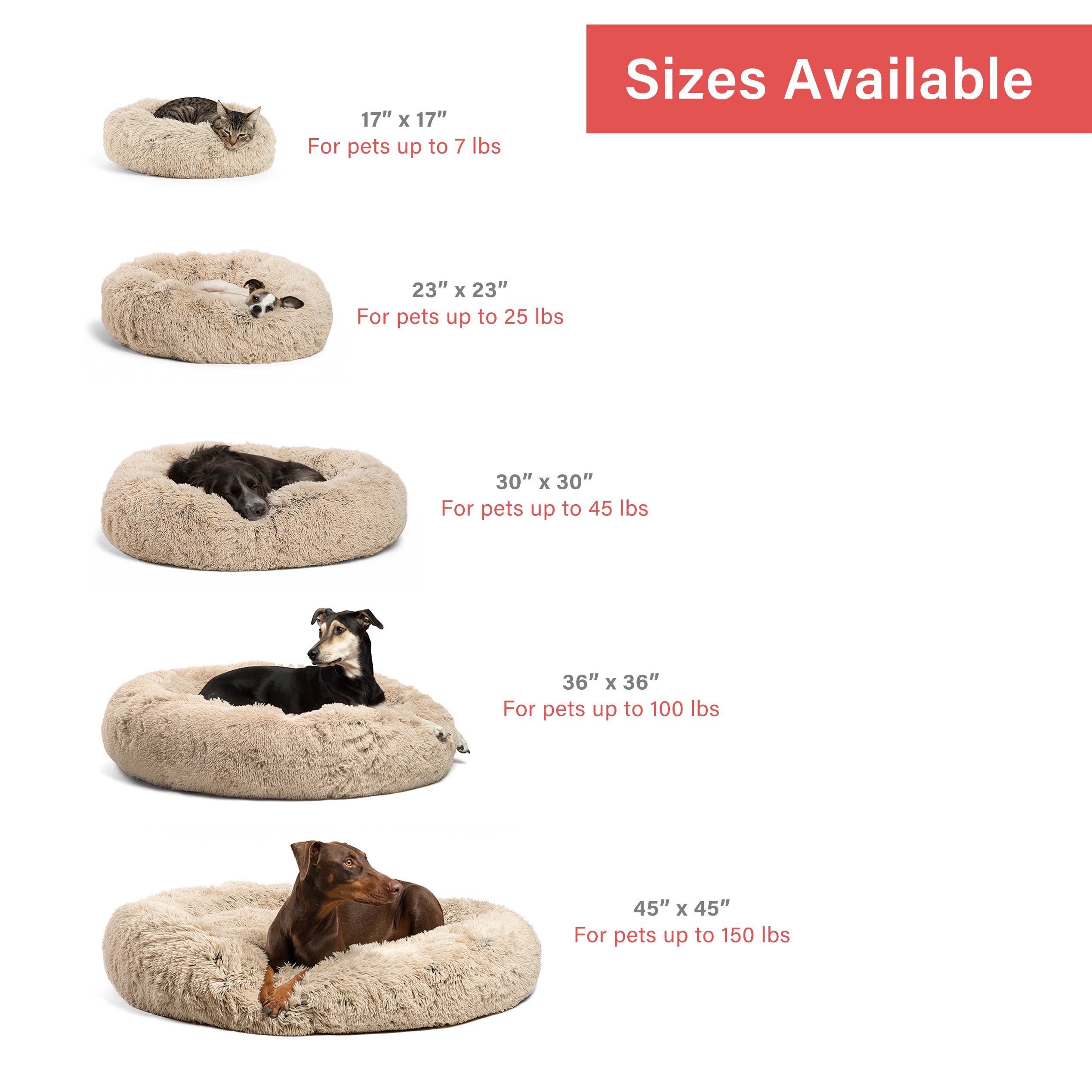 Best Friends by Sheri Luxury 23 Inch Shag Faux Fur Donut Dog Cat Pet Bed, Taupe