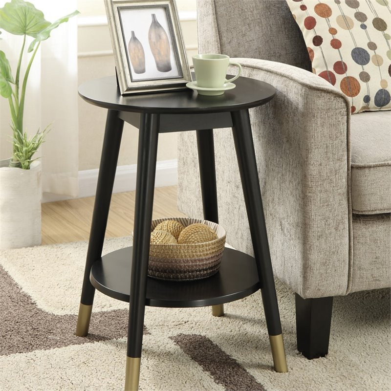 Convenience Concepts Wilson Mid Century Round End Table in Black Wood Finish   Midcentury   Side Tables And End Tables   by Homesquare  Houzz