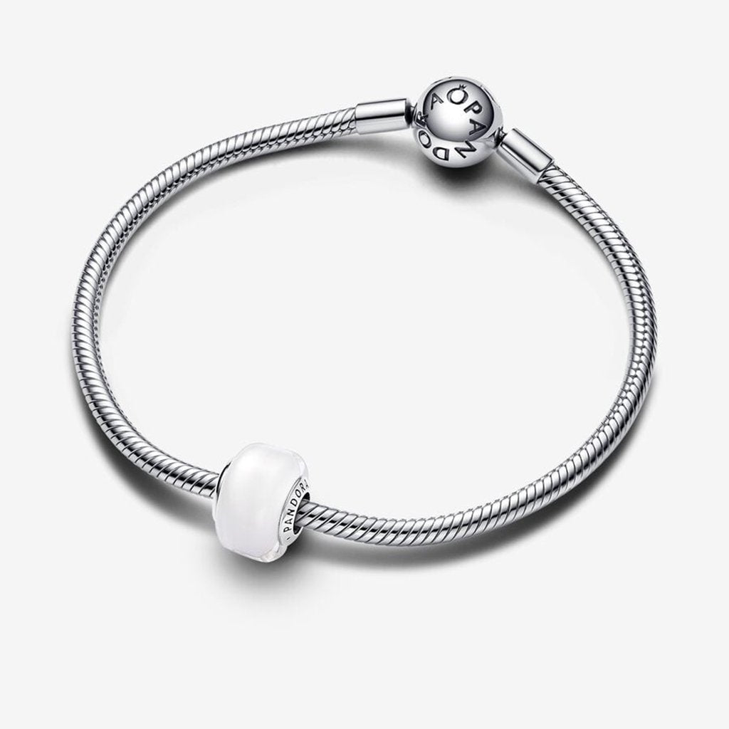 PANDORA  White Mini Murano Glass Charm in Sterling Silver