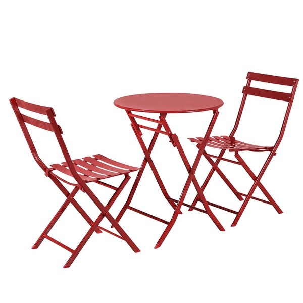 3 Piece Patio Bistro Set of Foldable Round Table and Chairs