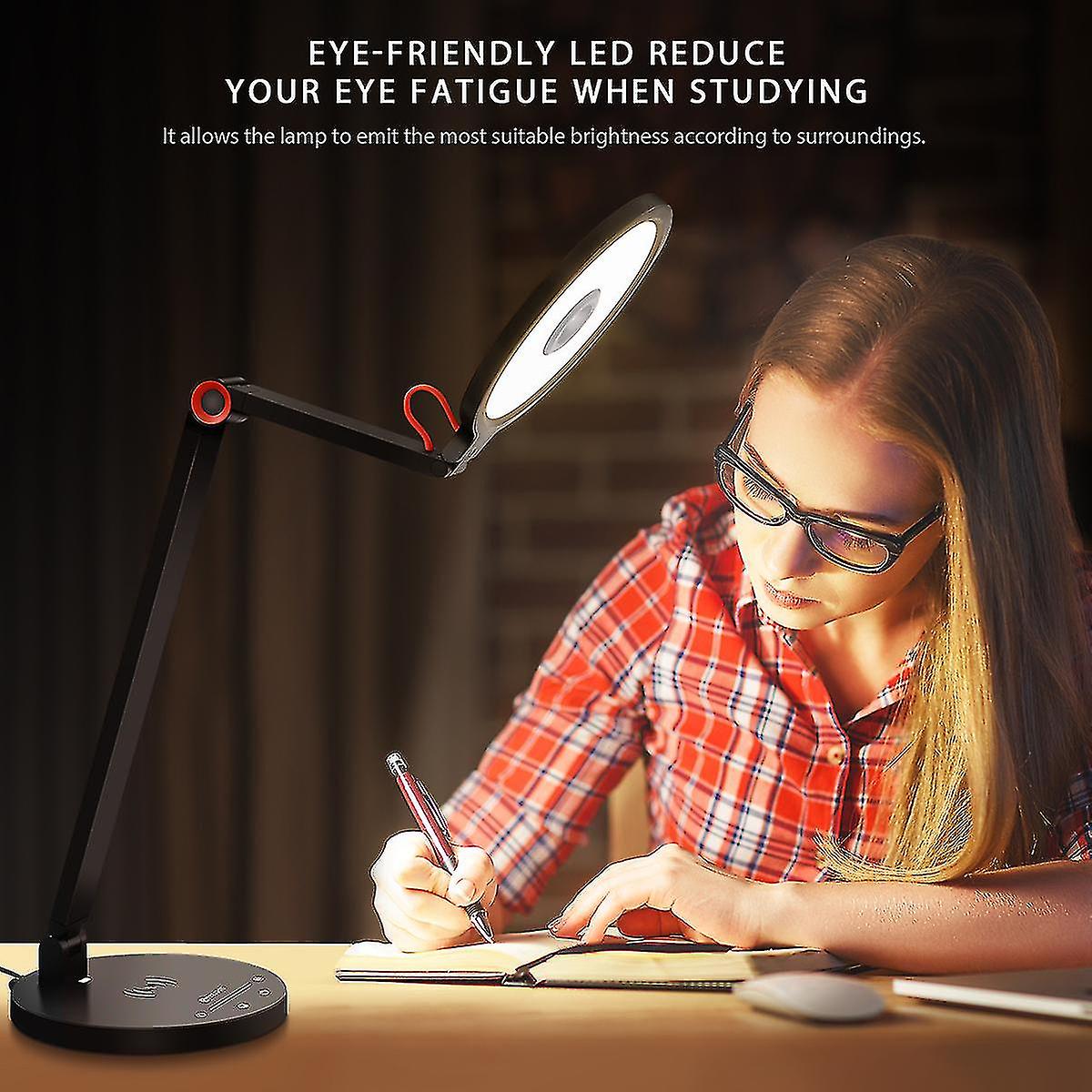 Yunlights 15w Led Table Lamp Wireless Dimmable Desk Light Touch Control Eye Protection Reading Light With Us Plug