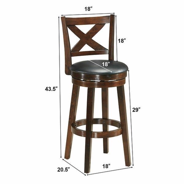 Costway Set of 2 Swivel Stool 29'' Bar Height X-Back Upholstered