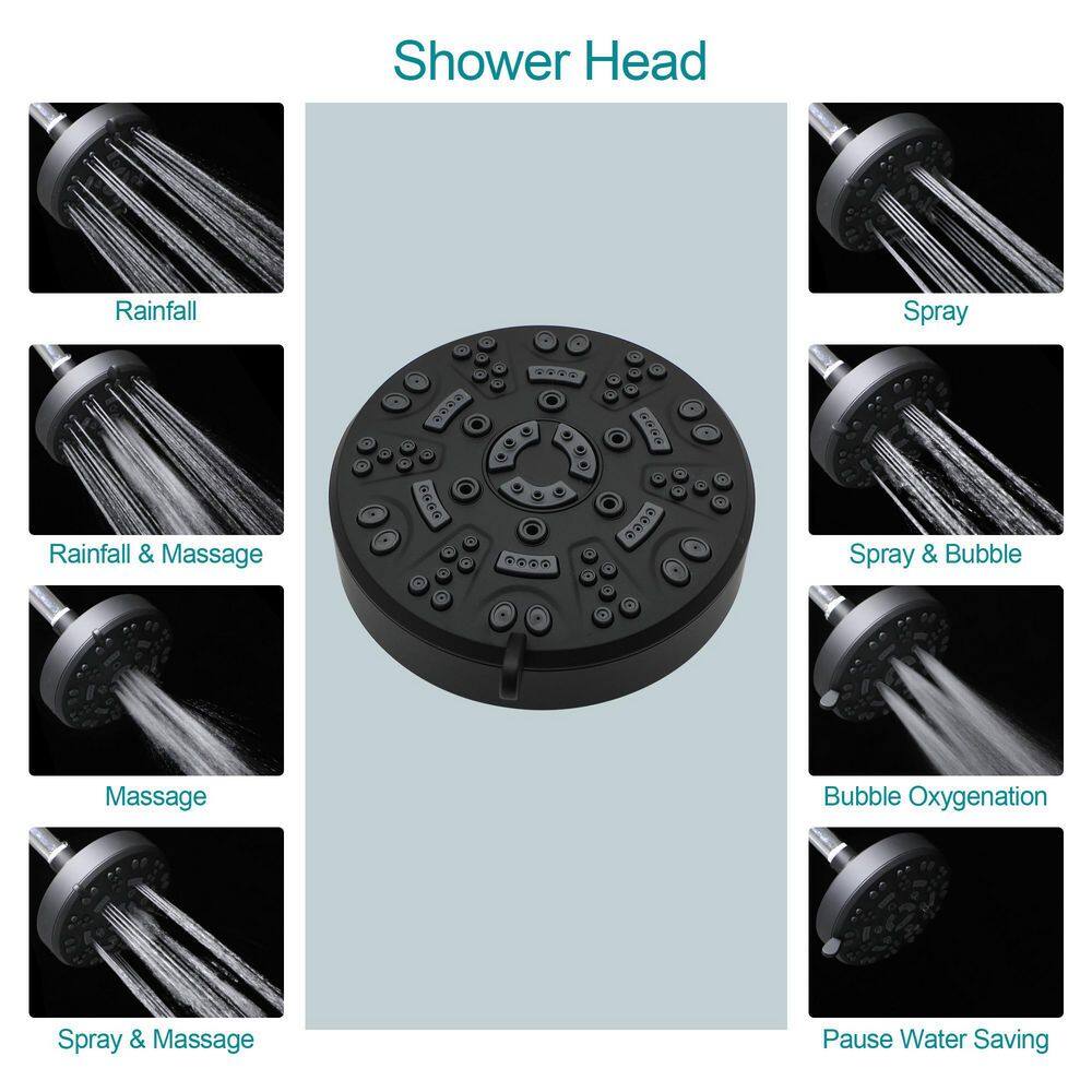 Logmey 8-Spray Patterns with 1.8 GPM 5 in. Wall Mount Dual Shower Heads with Handheld and Sliding Bar in Matte Black LM-705MB