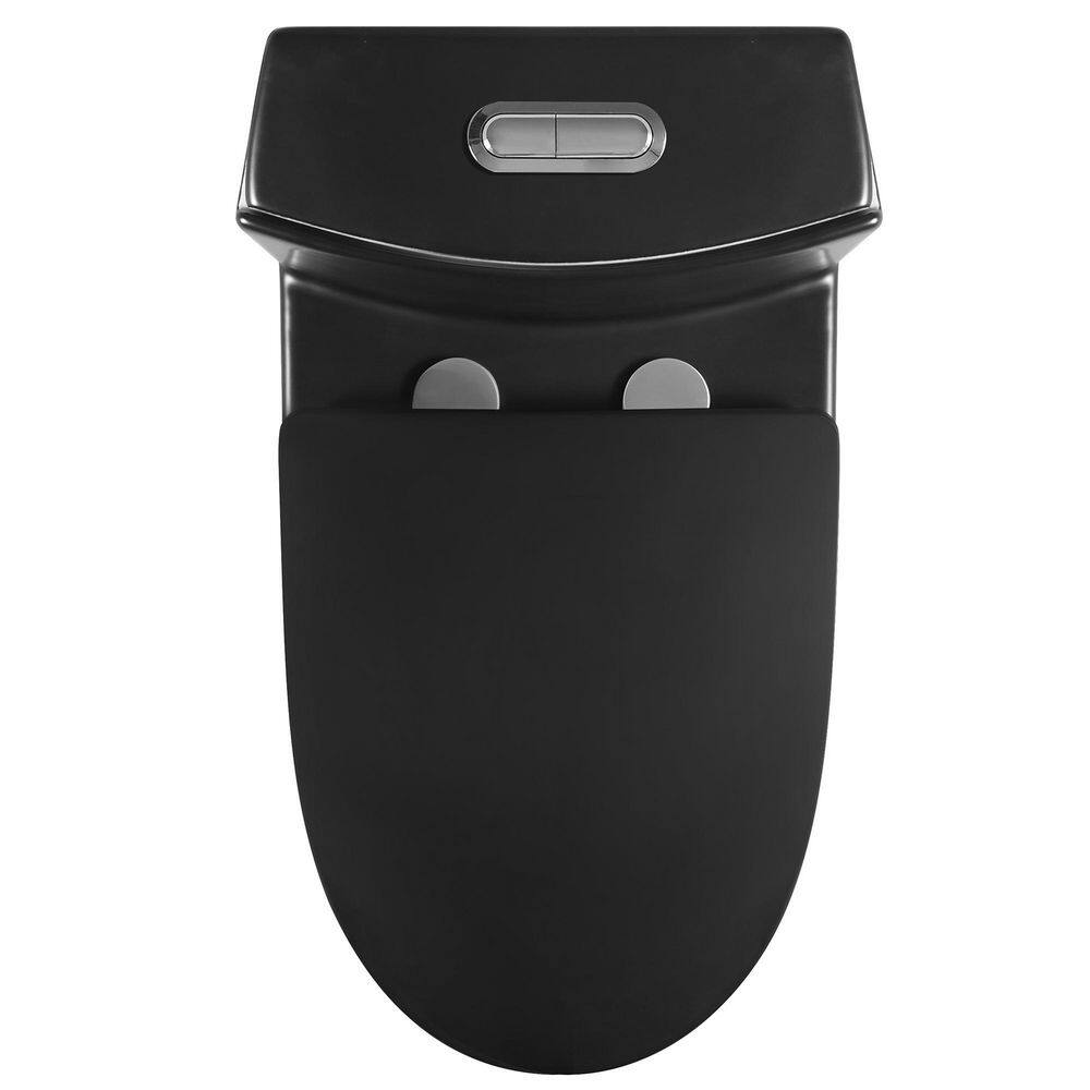 tunuo Comfort Height 1-piece 1.11.6 GPF Dual Flush Elongated Toilet in. Black Seat Included SFCL-1056MB