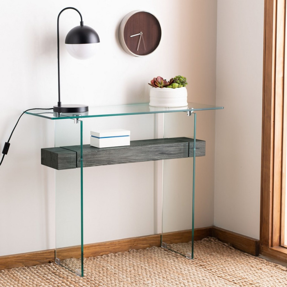 Lacy Console Table Glass Black Oak   Contemporary   Console Tables   by Peachtree Fine Furniture  Houzz