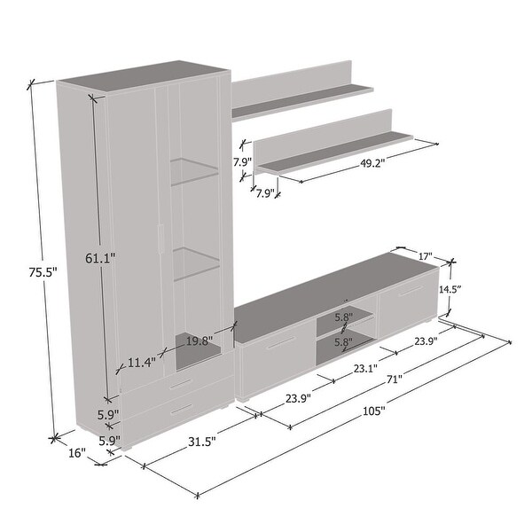 Soho 8 Modern Wall Unit Entertainment Center with LED Lights