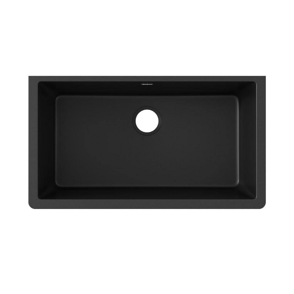 Elkay Quartz Classic Black Quartz 33 in. Single Bowl Undermount Kitchen Sink ELGRU13322BK0