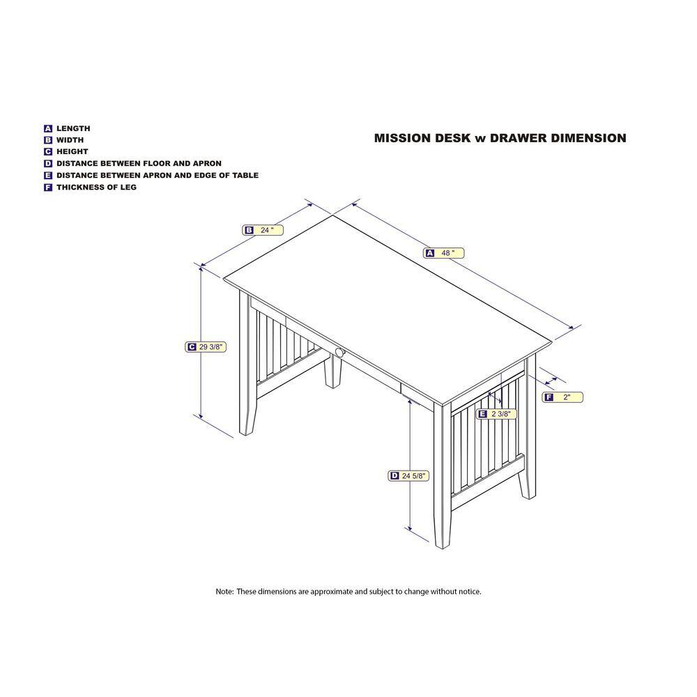 AFI 48 in. Rectangular White 1 Drawer Writing Desk with Solid Wood Material AH12212