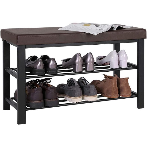 Songmics 3 tier Shoe Bench Rack Storage Organizer Brown