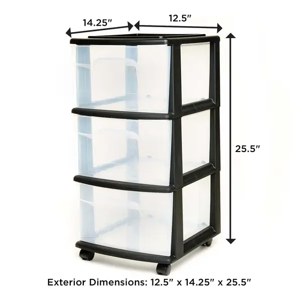 Homz 3-Drawer Black Wheeled Cart