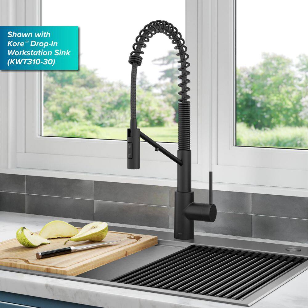 KRAUS Oletto 2-in-1 Commercial Style Pull-Down Single Handle Water Filter Kitchen Faucet in Matte Black KFF-2631MB