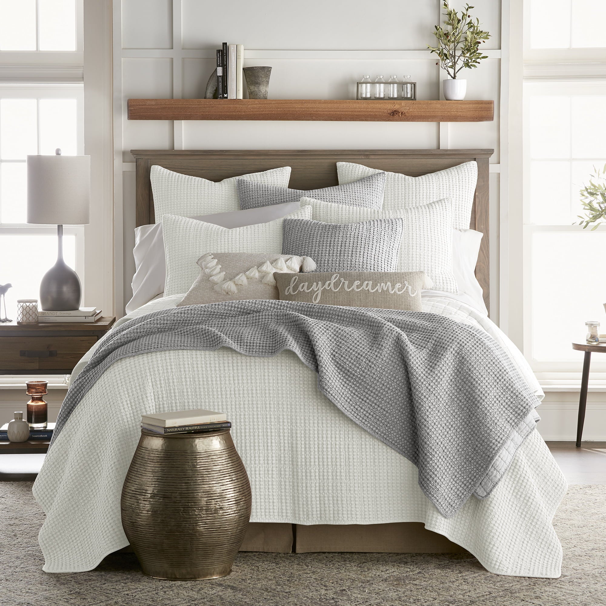 Levtex Home - Mills Waffle - King/Cal King Quilt Set - Grey Cotton Waffle - Quilt Size (106 x 92in.)， Sham Size (36 x 20in.)