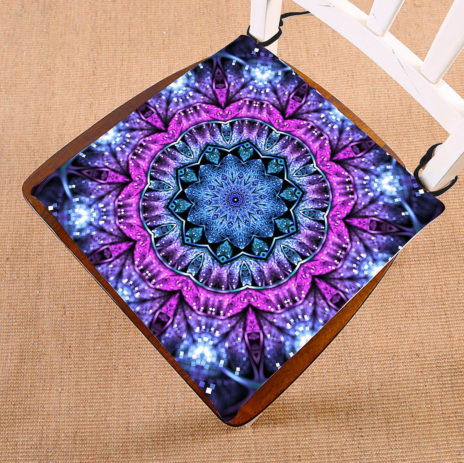 Floral Art Wall Chair Pad， Glossy Blue And Purple Fractal Mandala Seat Cushion Chair Cushion Floor Cushion 40x40 Cm