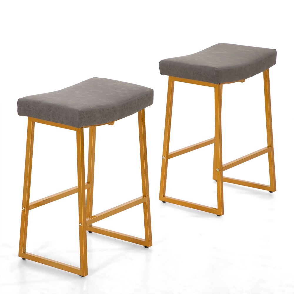 PHI VILLA 2 Piece Saddle Design PU Leather Bar Stool with Sturdy Metal Frame