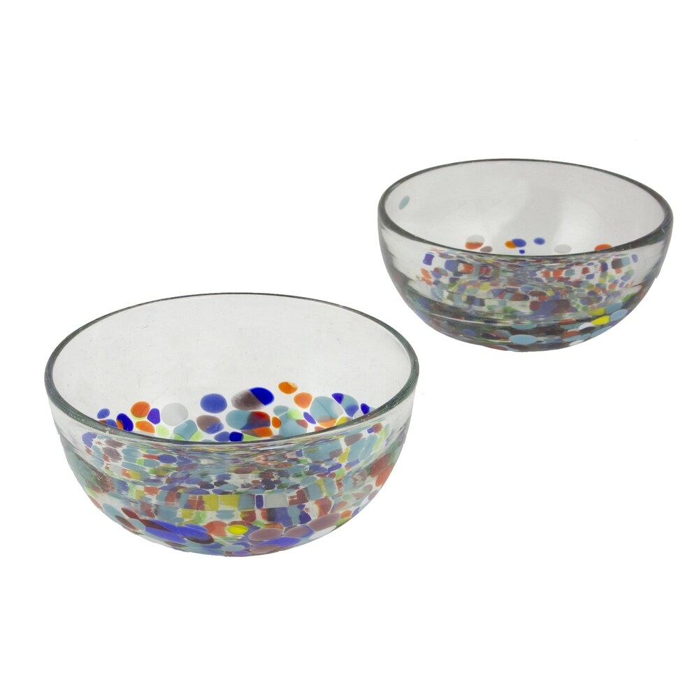 NOVICA Handmade Blown Confetti Festival Bowls  Set of 2 (Mexico)   2.6*5.5