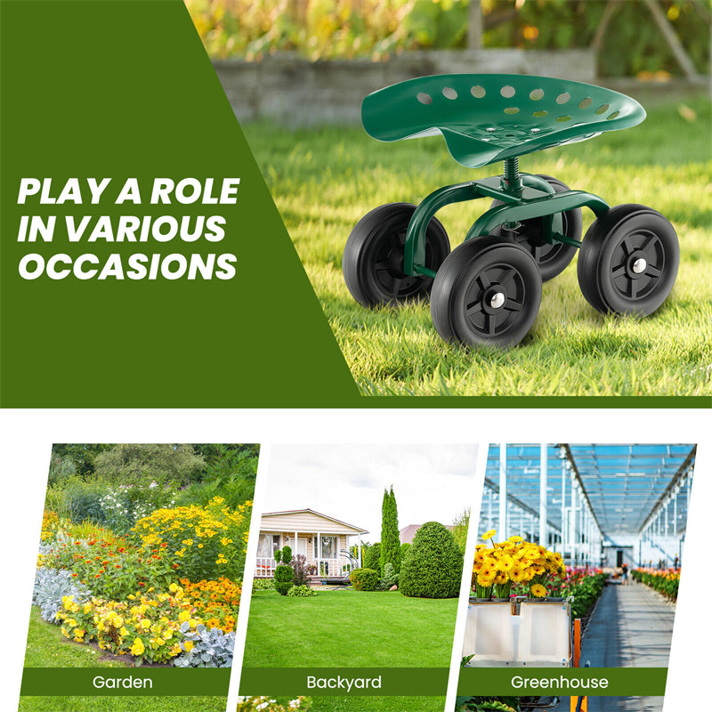 Heavy Duty Rolling Garden Cart Adjustable Height Utility Stool Cart with 360¡ã Swivel Seat & Wheels