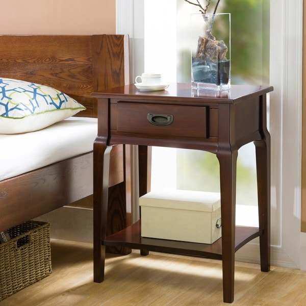 KD Furnishings Chocolate Cherry Wood Side Table with Drawer