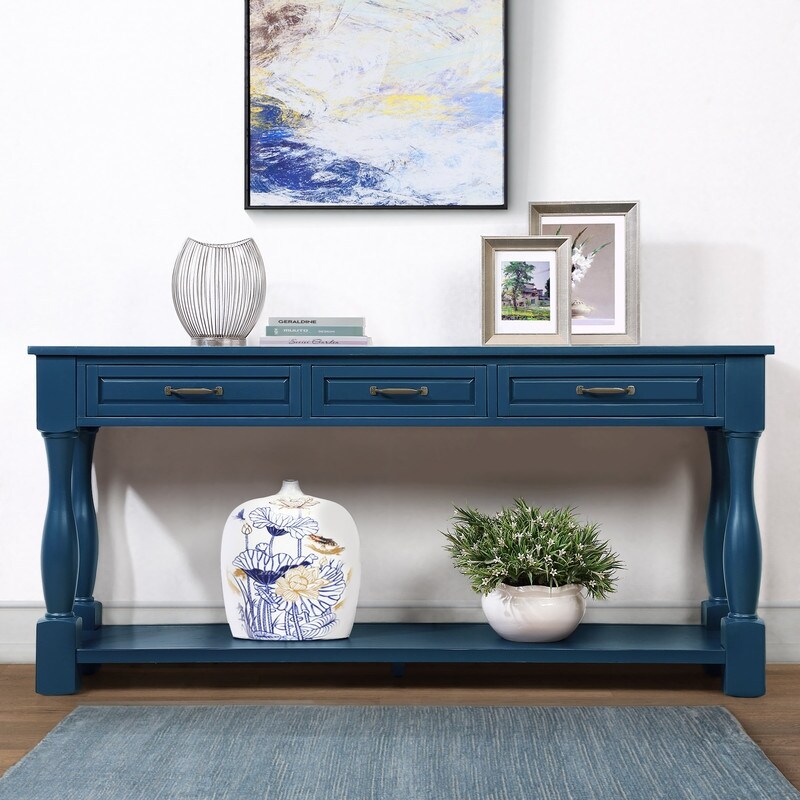 63inch Long Wood Console Table with 3 Drawers and 1 Bottom Shelf