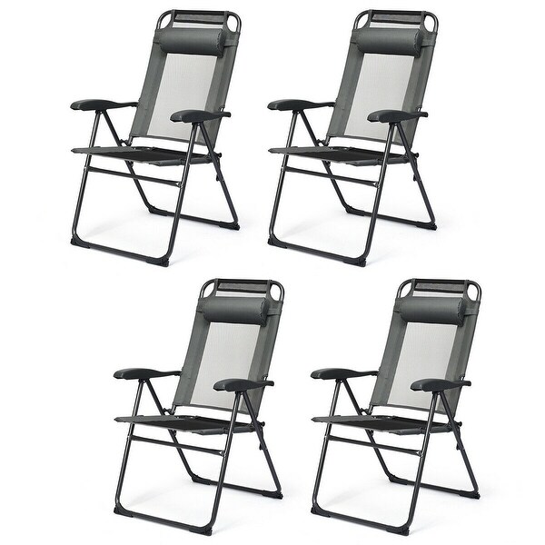 4 Pcs Patio Garden Adjustable Reclining Folding Chairs with Headrest - 28